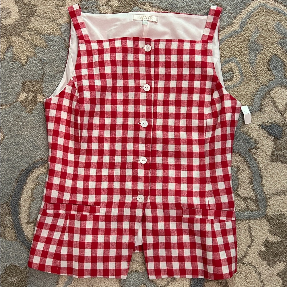 Wayf Red and White Gingham Button-Front Tank